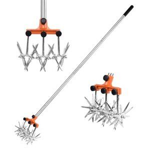 BARAYSTUS Rotary Cultivator Garden Hand Tiller Adjustable Stainless Steel Poles